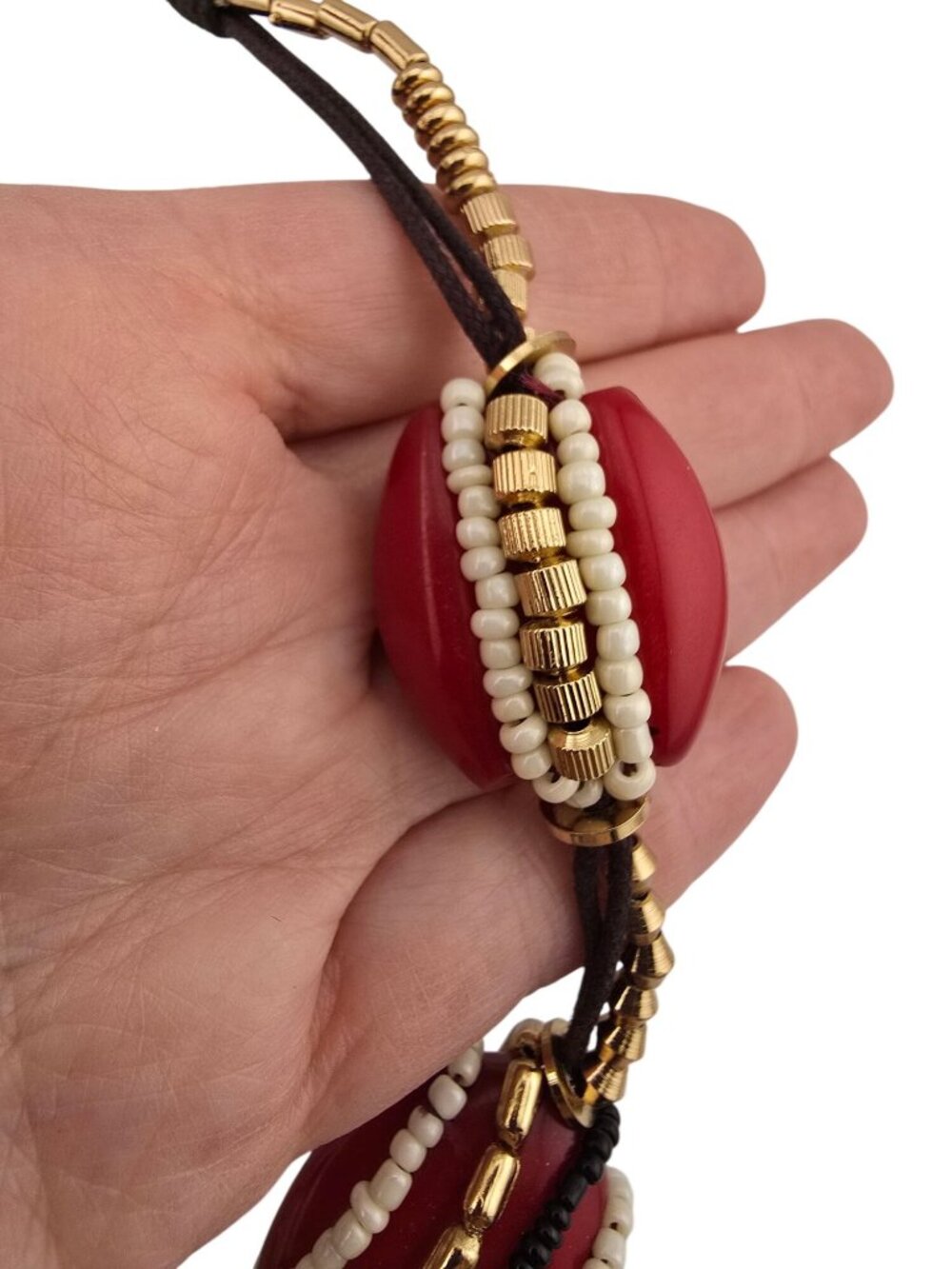 Chicos Rhea Statement Necklace Red Beads & Gold-Tone Adjustable Boho - Picture 5 of 8